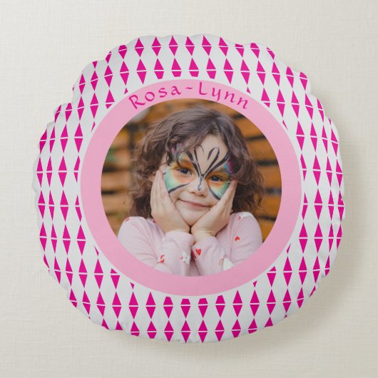 Roze Grijs Custom Photo Rond Kussen (Voorkant)