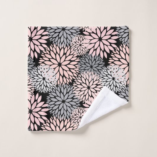 Roze grijs dahlia bloemmotief bad handdoek (Wasdoekje)
