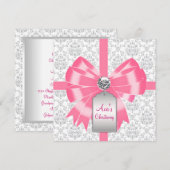 Roze Grijs Damask Baby Meisje Doop Doop Doop Kaart (Voorkant / Achterkant)