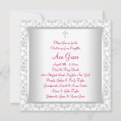 Roze Grijs Damask Baby Meisje Doop Doop Doop Kaart (Achterkant)