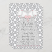 Roze Grijs Damask Baby Meisje Douche Kaart (Voorkant / Achterkant)