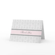 Roze Grijs Damask Baby shower Bedankt Card