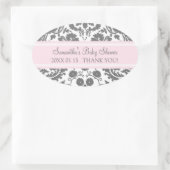 Roze Grijs Damask Baby shower Favor Stickers (Tas)