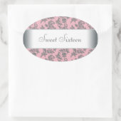 Roze Grijs Damask Envelope Seal Party Label (Tas)