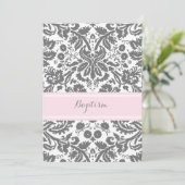 Roze Grijs Damaskus Doop Uitnodiging (Staand voorkant)