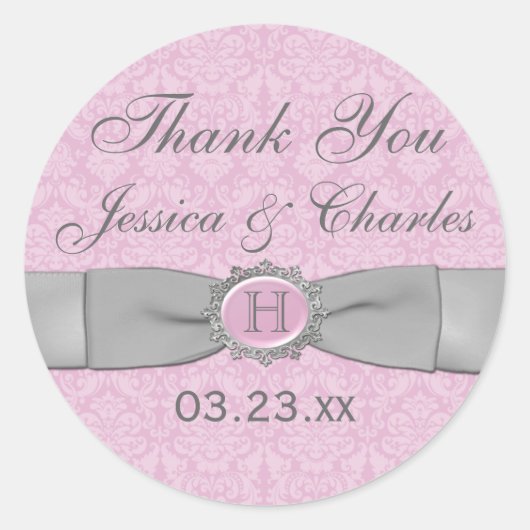 roze, grijs damast bruiloft gunst Sticker (Voorkant)
