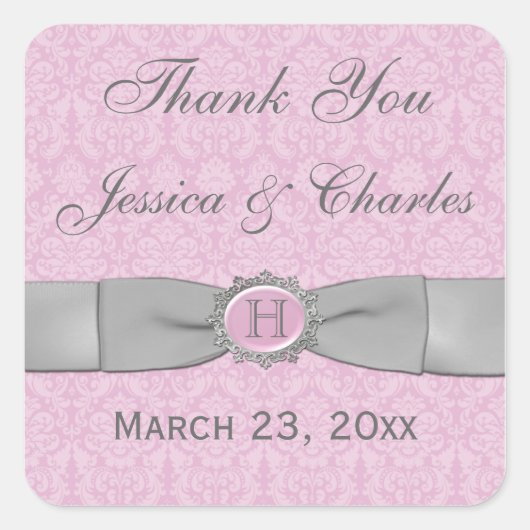  roze, grijs damast bruiloft gunst Sticker (Voorkant)