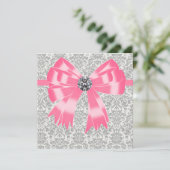 Roze Grijs Damast Feest Uitnodiging Sjabloon (Staand voorkant)