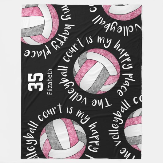 Roze grijs De volleybalveld is mijn gelukkige plek Fleece Deken (Voorkant)