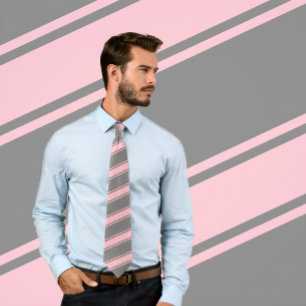 Roze & Grijs Dik en Dun Diagonal Stripes Stropdas