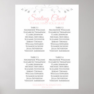 Roze & Grijs Eenvoudig 4 Tafel Trouw Zittijd Chart Poster