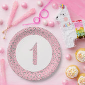 Roze Grijs Eerste Verjaardag 2 Luipaard Patroon Papieren Bordje (Feest)