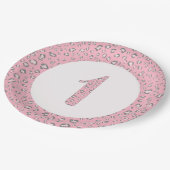 Roze Grijs Eerste Verjaardag 2 Luipaard Patroon Papieren Bordje (Gekanteld)