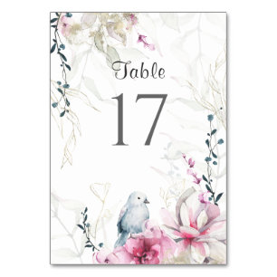 Roze Grijs Elegant Bloemen met Witte Duif Bruiloft Kaart