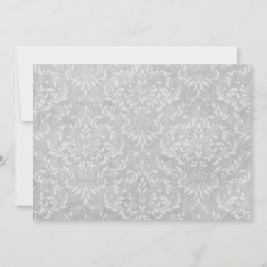 Roze & Grijs Elegant Damask Baby shower Uitnodigen Kaart (Achterkant)