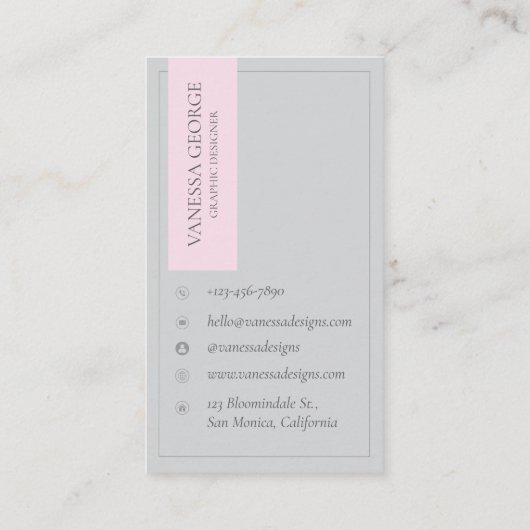 Roze Grijs Elegant Schattige Modern Monogram Custo Visitekaartje (Achterkant)