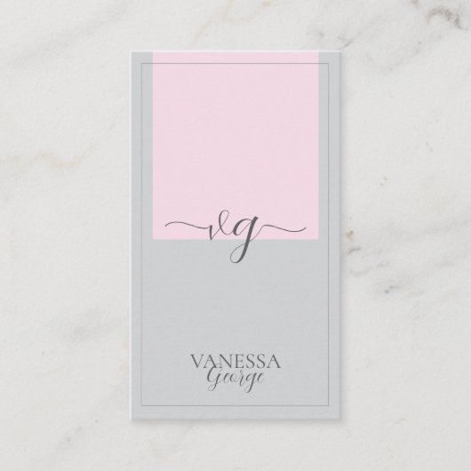 Roze Grijs Elegant Schattige Modern Monogram Custo Visitekaartje (Voorkant)