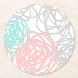 Roze grijs en Blauwgroen gelijkmatig patroon Ronde Kartonnen Onderzetter