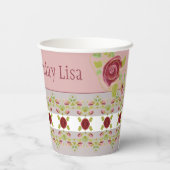 Roze grijs en bloemig papieren bekers (Achterkant)