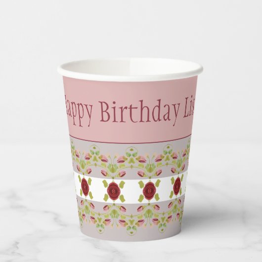 Roze grijs en bloemig papieren bekers (Links)