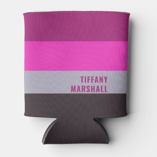 Roze grijs en donker gedempt Paarse streepjespatro Blikjeskoeler (Voorkant)
