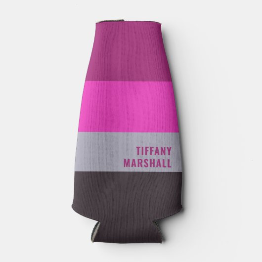 Roze grijs en donker gedempt Paarse streepjespatro Flesjeskoeler (Voorkant)