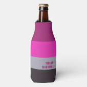 Roze grijs en donker gedempt Paarse streepjespatro Flesjeskoeler (Fles Voorkant)