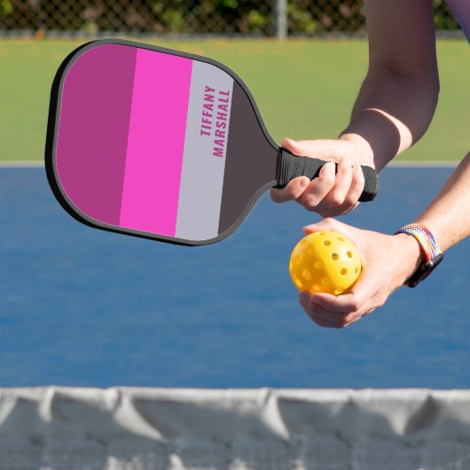 Roze grijs en donker gedempt Paarse streepjespatro Pickleball Paddle (Insitu)