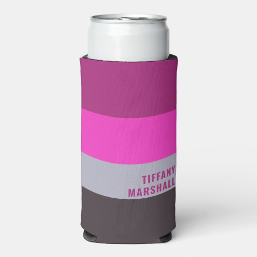 Roze grijs en donker gedempt Paarse streepjespatro Seltzer Blikjeskoeler (Seltzer Voorkant)