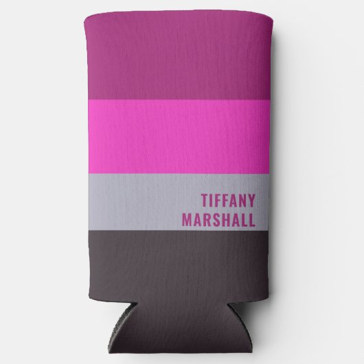 Roze grijs en donker gedempt Paarse streepjespatro Seltzer Blikjeskoeler (Voorkant)