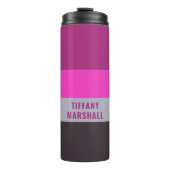 Roze grijs en donker gedempt Paarse streepjespatro Thermosbeker (Voorkant)