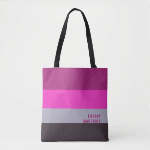 Roze grijs en donker gedempt Paarse streepjespatro Tote Bag