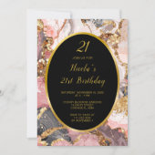 Roze, Grijs en Goud Marmeren Agaat Verjaardagsfees Kaart (Voorkant)