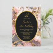 Roze, Grijs en Goud Marmeren Agaat Verjaardagsfees Kaart (Staand voorkant)