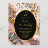 Roze, Grijs en Goud Marmeren Agaat Verjaardagsfees Kaart (Voorkant / Achterkant)