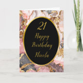 Roze, Grijs en Goud Marmeren Agaat Verjaardagsfees Kaart (Voorkant)