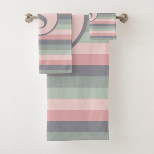 Roze Grijs en Groen Horizonaal Gestreept Bad Handdoek (Insitu)