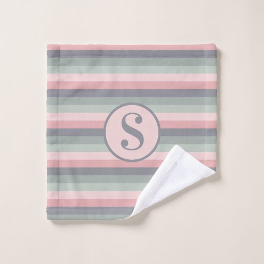 Roze Grijs en Groen Horizonaal Gestreept Bad Handdoek (Wasdoekje)
