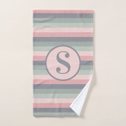 Roze grijs en groene horizontale streping bad handdoek (Handdoek)