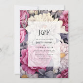 Roze, Grijs en Ivoor Bloemen Huwelijk Monogram Kaart (Voorkant)