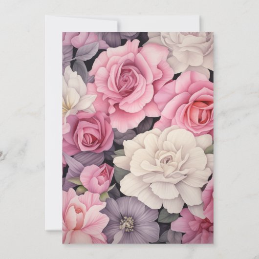 Roze, Grijs en Ivoor Bloemen Huwelijk Monogram Kaart (Achterkant)