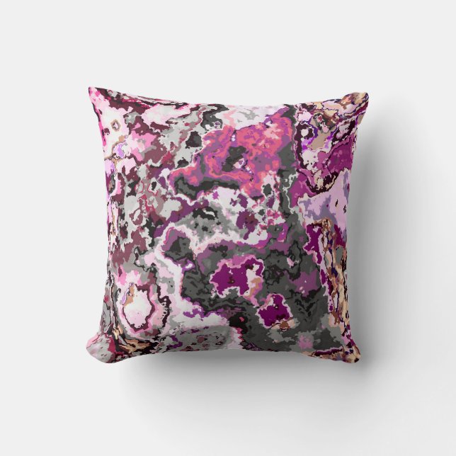 Roze, grijs en Paarse Abstract Kussen (Voorkant)