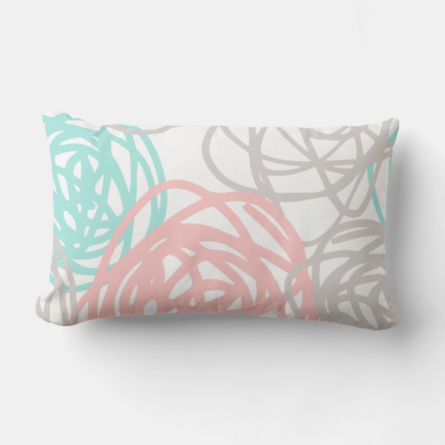 Roze Grijs en Teal Doodle Patroon Kussen (Voorkant)
