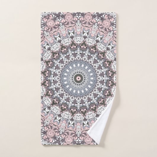 Roze grijs en wit mandala patroon bad handdoek (Handdoek)