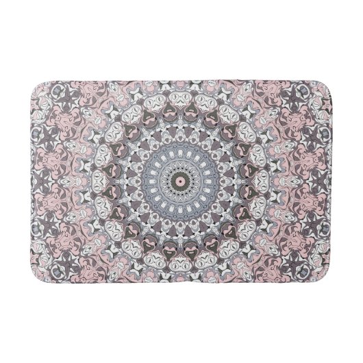 Roze grijs en wit mandala patroon badmat (Voorkant)