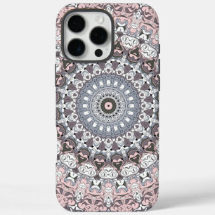 Roze Grijs en Wit Mandala Patroon iPhone 16 Pro Max Hoesje