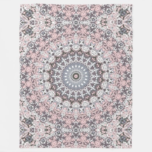 Roze grijs en wit mandala patroon fleece deken (Voorkant)