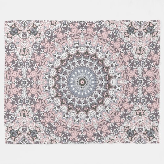 Roze grijs en wit mandala patroon fleece deken (Voorkant (Horizontaal))