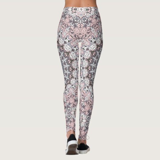 Roze grijs en wit mandala patroon leggings (Achterkant)