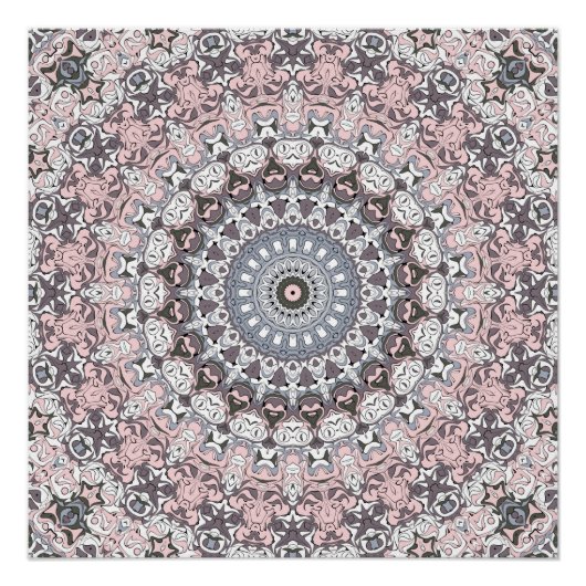 Roze grijs en wit mandala patroon perfect poster (Voorkant)